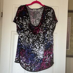 Worthington Black and Purple Patterned Blouse